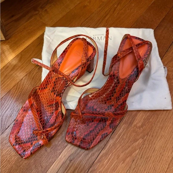 Alexandre Birman Red Snakeskin Sandals - Picture 1 of 4